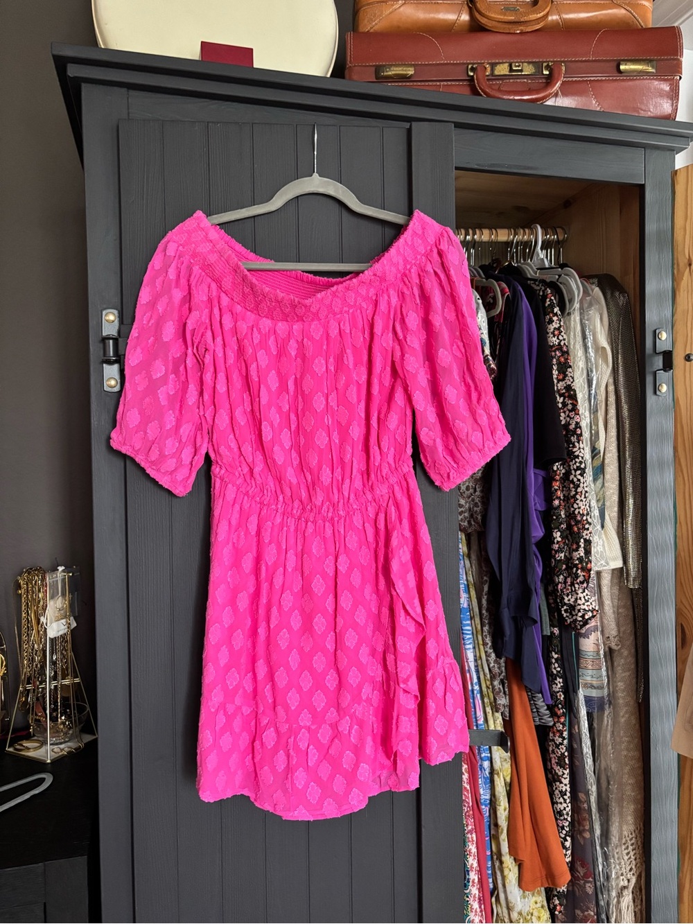 Lilly Pulitzer Hot Pink Off-Shoulder Short Sleeve Romper Dress